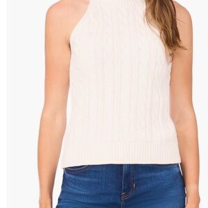 Halogen Turtleneck Cable Stitch Cotton Sweater Tank NWT XS